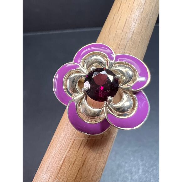 Ross Simons garnet and enamel flower sterling silver ring size 5 - Picture 1 of 16